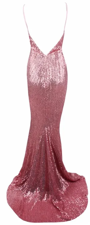 Women's V-Neck Sequin Long Dress