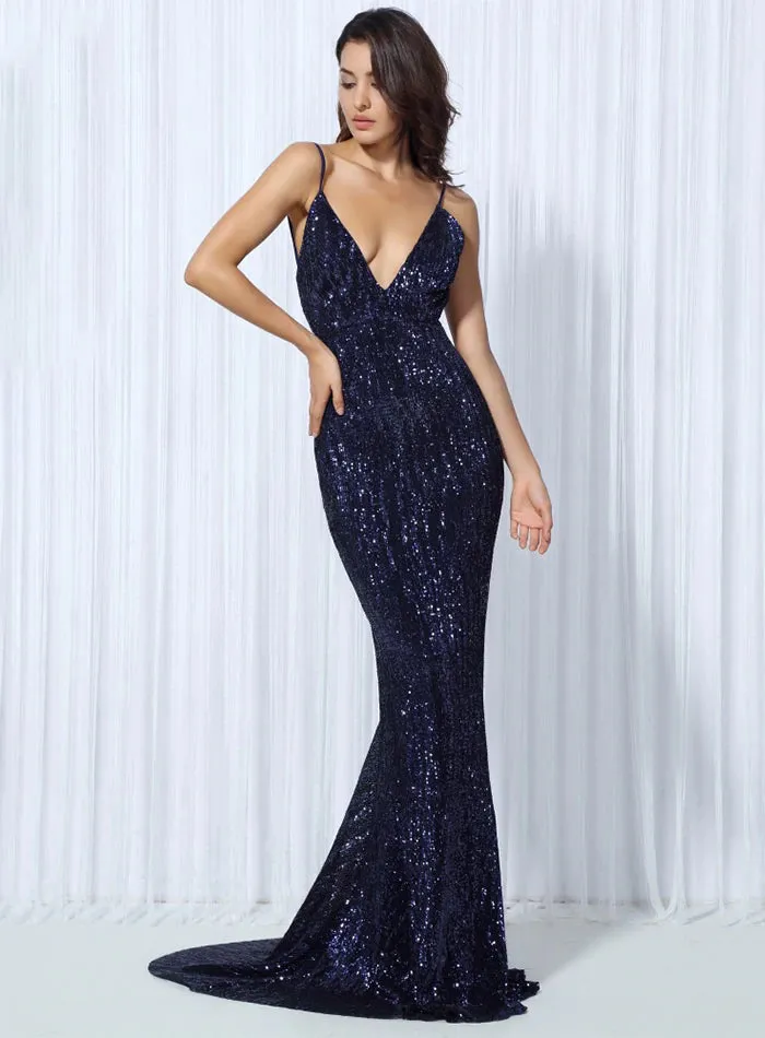 Women's V-Neck Sequin Long Dress