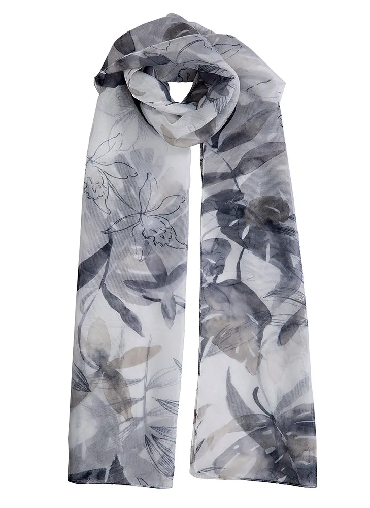 Women's Watercolour Floral Print Lightweight Scarf