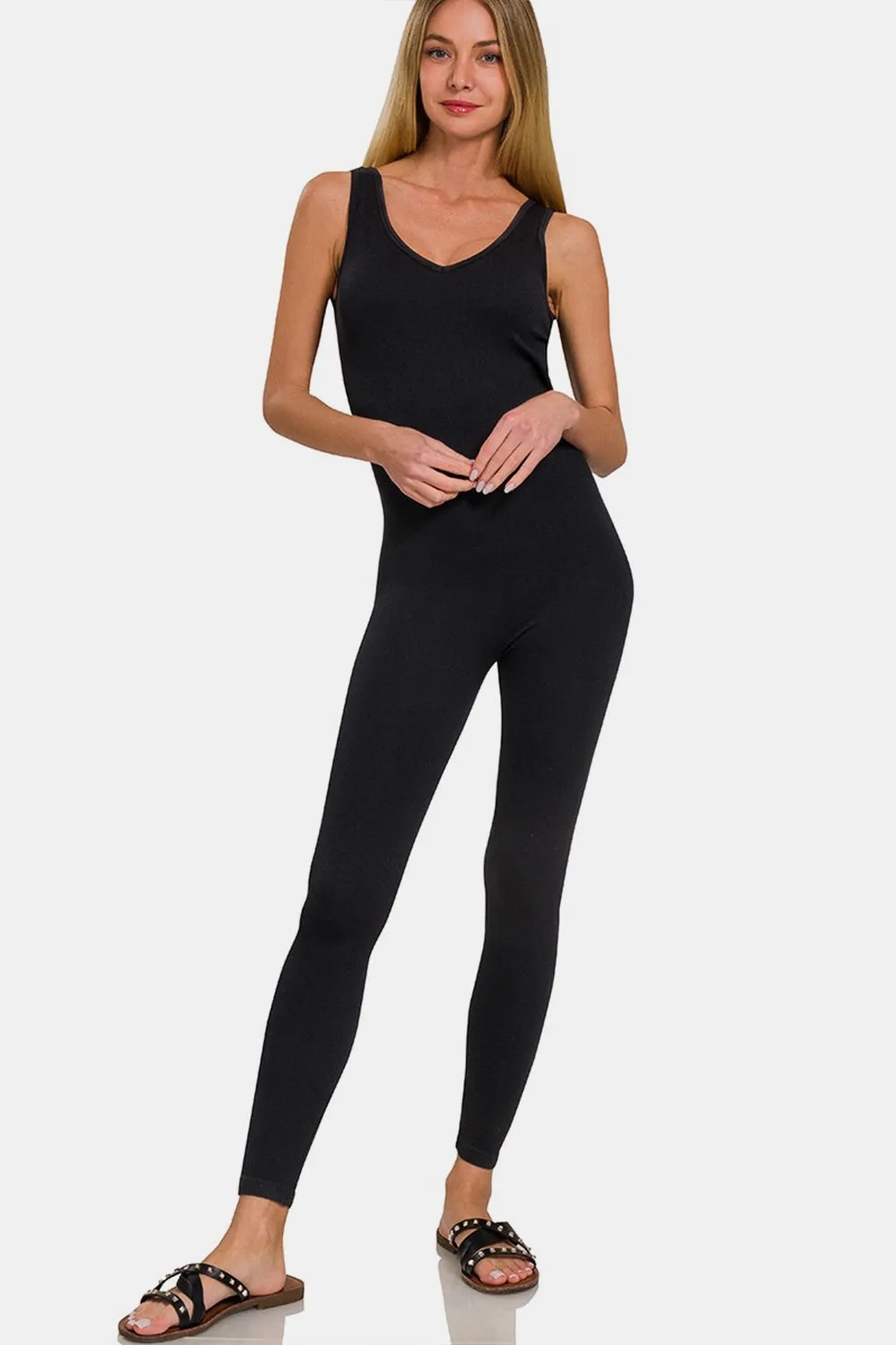 Women's Zenana Ribbed Bra Padded Sports Seamless Jumpsuit