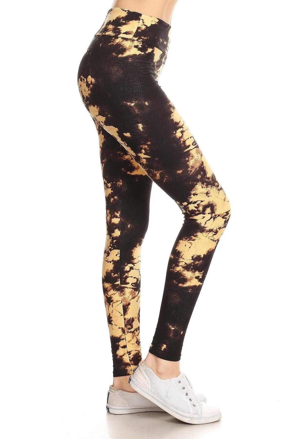 Yoga Style Banded Lined Tie Dye Print, Full Length Leggings In A Slim Fitting